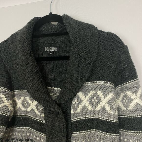 Nicole Miller Shawl Collar Cardigan Sweater, Wool Mix, Geometric Pattern, Size M - Picture 4 of 7